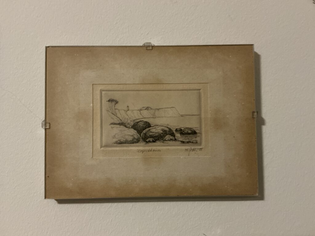 Ein 60 Jahre alte Radierung, mit Alterungsflecken.