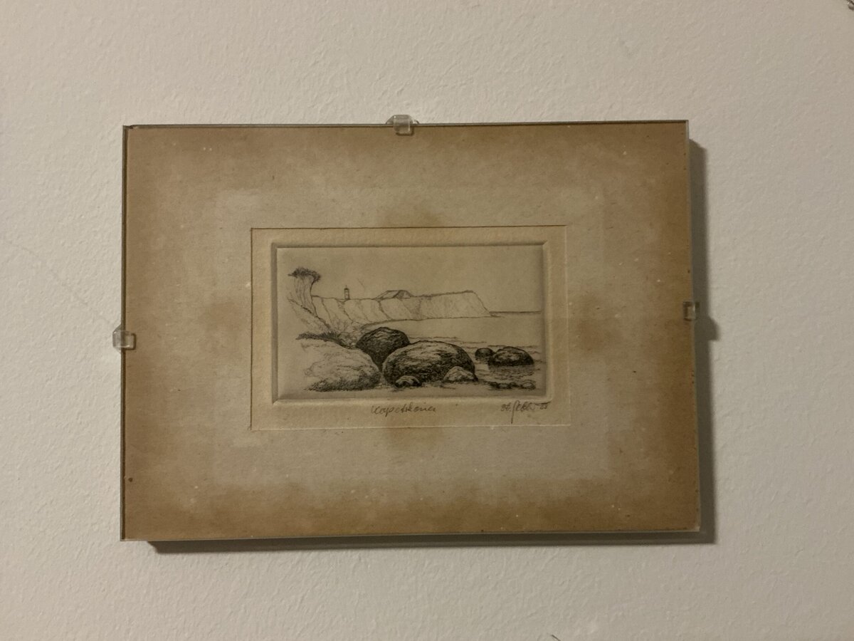 Ein 60 Jahre alte Radierung, mit Alterungsflecken.